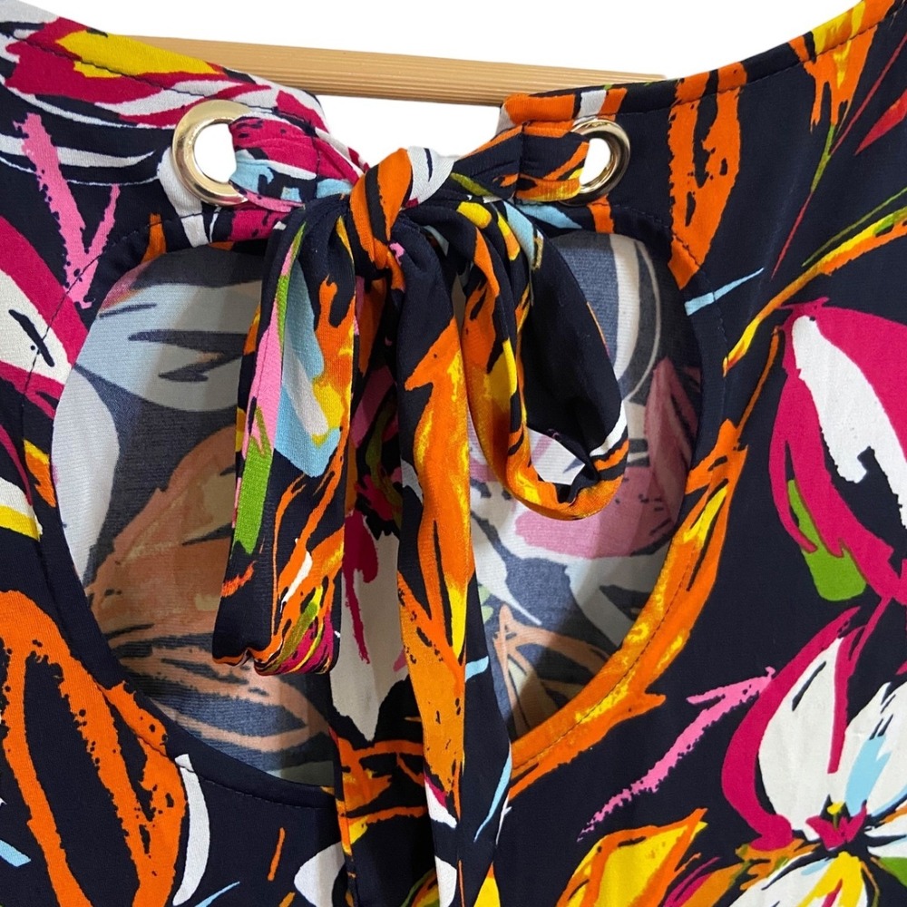 MSK Tropical Floral Sleeveless Tie Keyhole Back Shift Resortwear‎ Dress Size XL - Picture 9 of 11